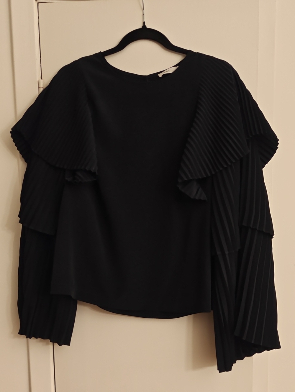 A.L.C. Black Ruffle Wide Sleeve Blouse